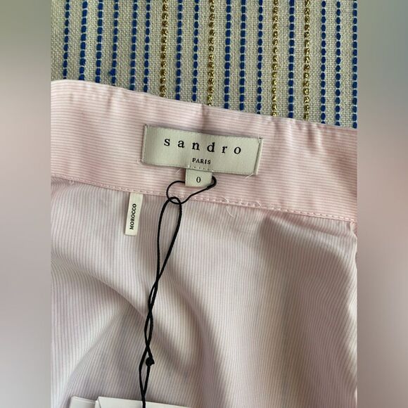 Sandro Women Shirt  French Casual Sz 0 Pink And White Striped Jeweled Button NWT - Picture 11 of 16